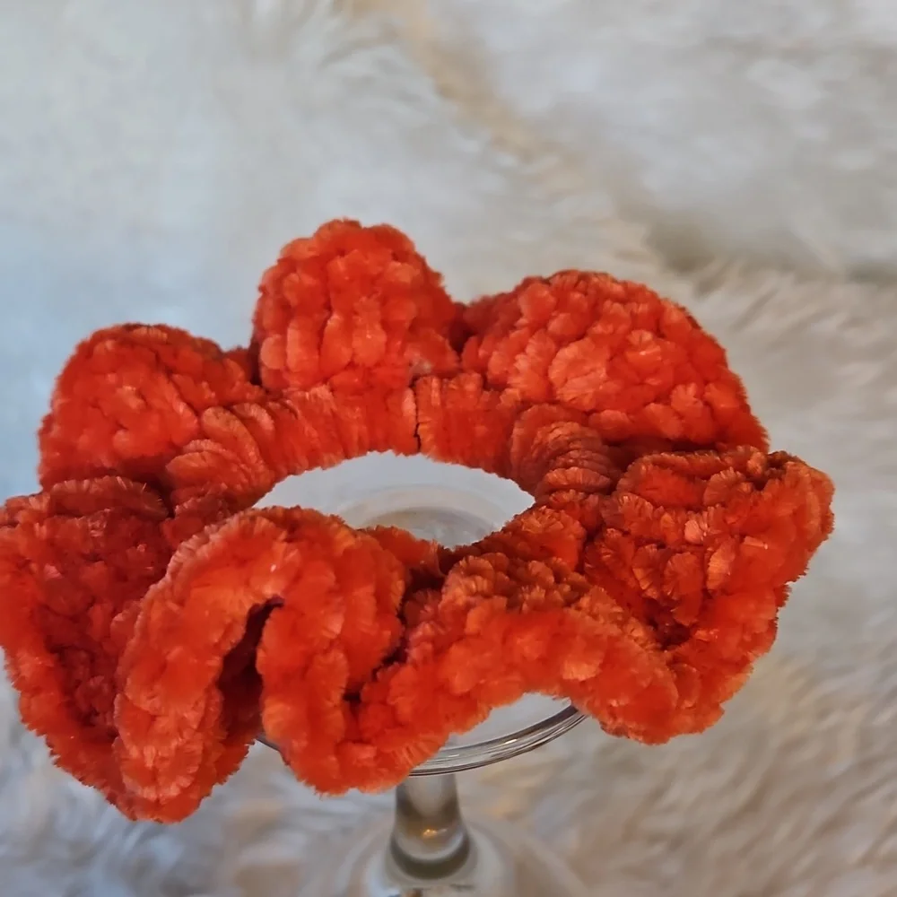 Handmade Tie Coral Concerto Crochet Scrunchie Ballerina Hair Accessory Chenille